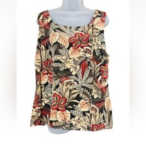 Kate Hill Women's Tropical Print Sleeveless Silk Tank Top Blouse Size 16W Lined